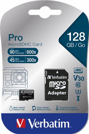 Verbatim PRO microSDXC 128GB kártya 4K U3 adapterrel Verbatim PRO microSDXC 128GB kártya 4K U3 adapterrel