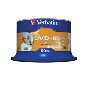DVD-R lemez nyomtatható matt no-ID 47GB 16x hengeren VERBATIM