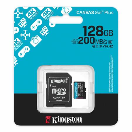 Memóriakártya microSDXC 128GB C10/UHS-I/U3/V30/A2 Gen4 adapter KINGSTON Canvas Go! Plus