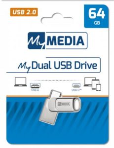 Pendrive 64GB USB 2.0 + USB-C alumínium ház MYMEDIA  Dual  (by VERBATIM)