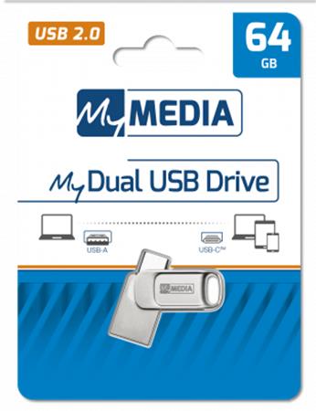 Pendrive 64GB USB 2.0 + USB-C alumínium ház MYMEDIA Dual (by VERBATIM)
