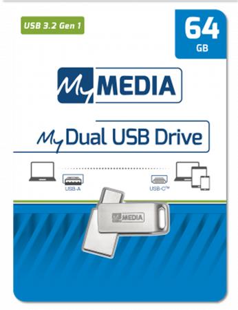 Pendrive 64GB USB 3.2 Gen1 + USB-C alumínium ház MYMEDIA Dual (by VERBATIM)